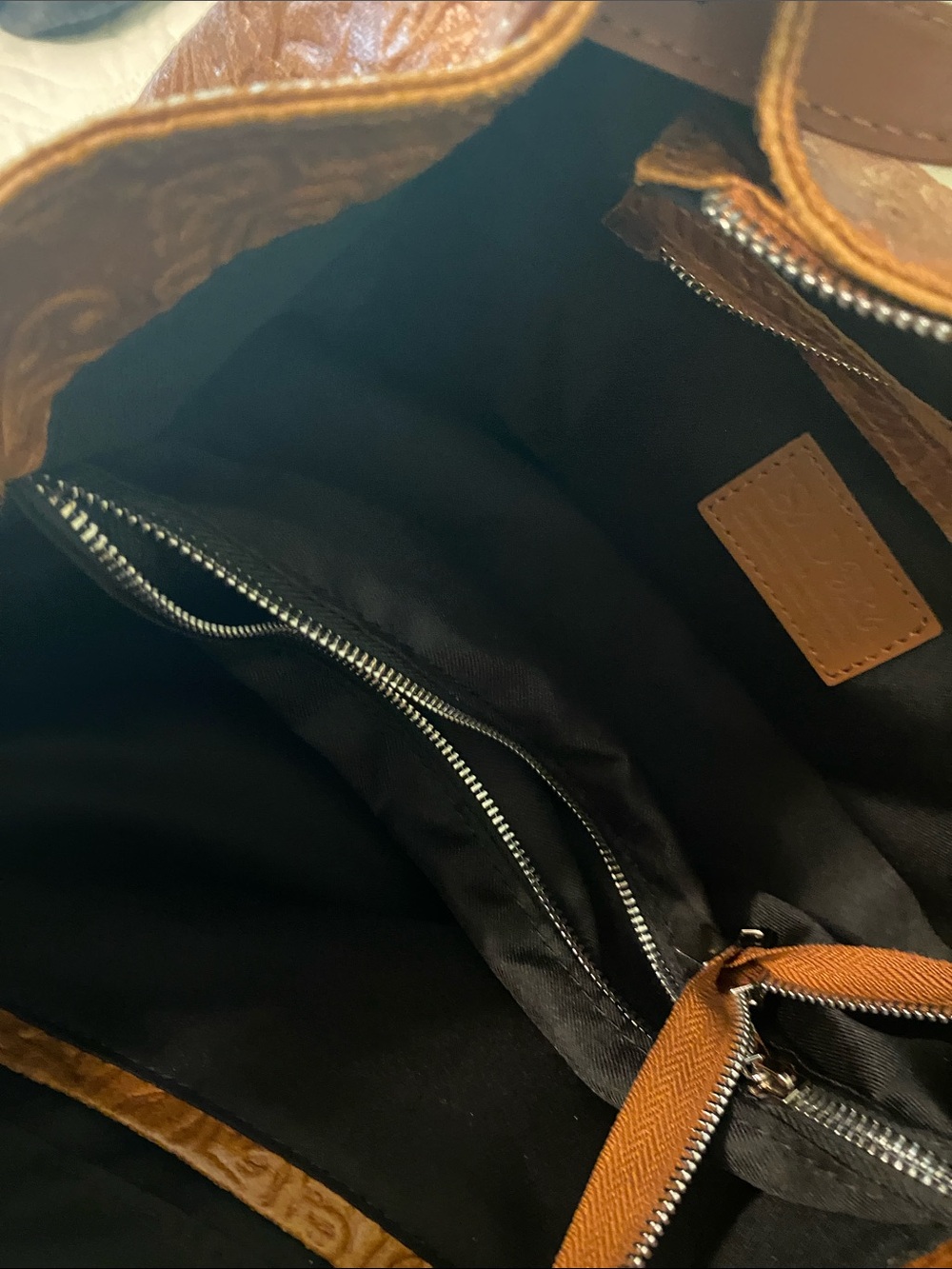 Embossed Leather Shoulder Bag in Cognac Brown - Picture 3 of 9